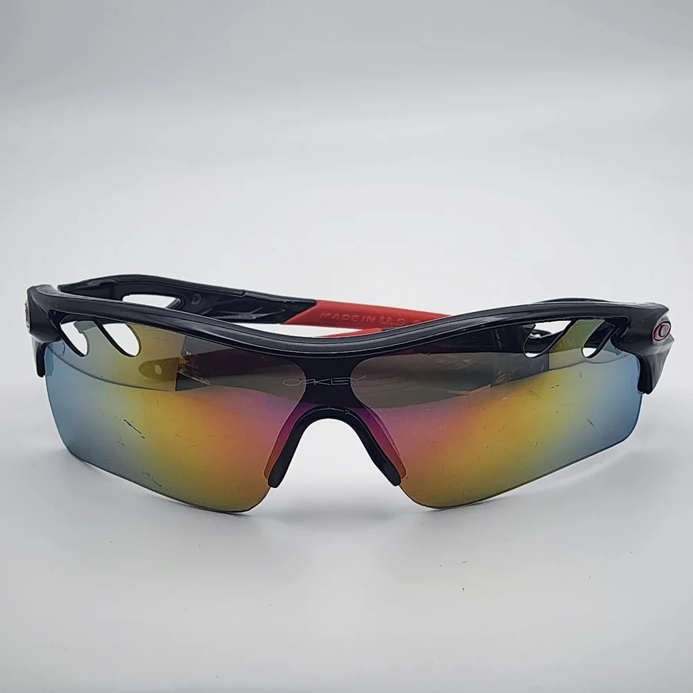 Oakley Radarlock Black & Red Sunglasses, Case, & Dust Bag